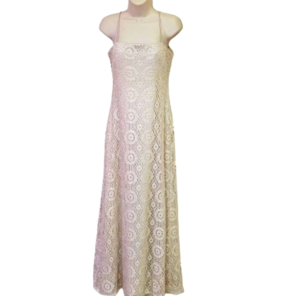 JS Collections Cream w/Gold Fleck Sparkle Sleeveless Crochet Maxi Dress,Size 8 - Picture 9 of 16